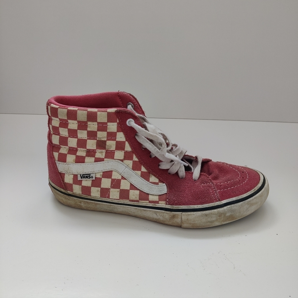 RARE VANS SK8-Hi PRO Desert Rose Pink Checkerboard Sz 9 Shoe Skateboarding